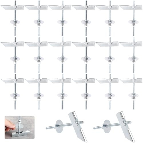 Oungy Lot de 20 chevilles à bascule M6 x 100 mm, chevilles pliantes en acier au carbone galvanisé, chevilles à ressort avec disque et écrou, chevilles basculantes pour accrocher des objets lourds sur