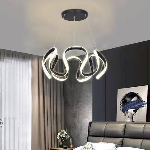 Chao Zan lampada a sospensione led spirale, lampadari cucina moderni, ondulato lampadario soffitto sospeso, regolabile in altezza luce pendente camera da letto (Nero)