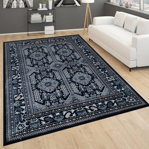 renoazul® Oriental Large Rug For Living Room With Jute Backing - Zinat 200 x 290 cm Navy - Washable Carpets For Bedrooms, Sitting Room and Lounge Rug