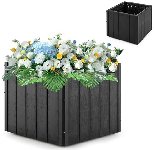 COSTWAY Parasol Base, 2-in-1 Fillable Umbrella Stand with Wheels, 40kg Heavy Duty Square Market Table Umbrella Holder Garden Flower Box for Patio Poolside Deck