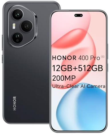 HONOR 400 Pro Smartphone 5G 512GB/12GB RAM, 200MP Ultra-Klare AI Kamera, 6,7 Zoll AMOLED Display 120Hz 5000Nits, Snapdragon 8 Gen 3, 5170mAh Akku, IP68 und IP69, Dual-SIM, NFC, Android 15, Schwarz