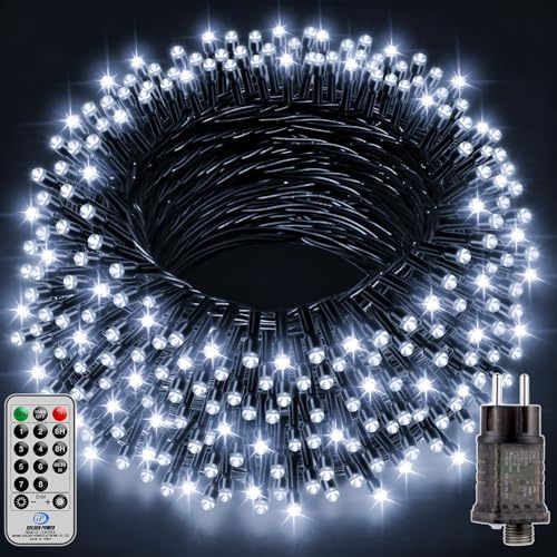 LED Lichterkette Außen Strom kaltweiss - 15M + 5M 150 LED Lichterketten Weihnachtsbaum Beleuchtung Innen Mit Timer/Stecker/Fernbedienung/8 Modi, Christmas Tree Lights Outdoor Für Balkon Garten Party