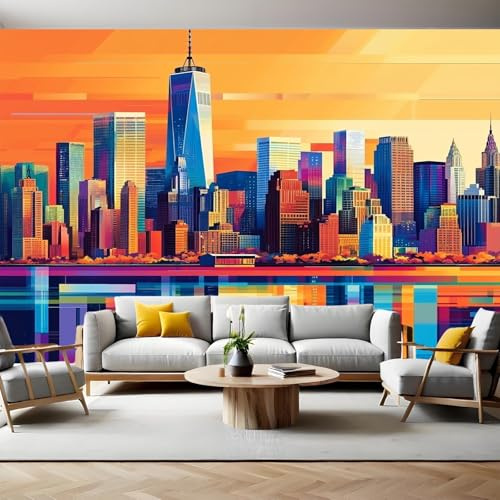 Papel Pintado Fotografía Arquitectura de la ciudad de Nueva York Fotomurales Decorativos Pared 300x210 cm Sofá Fondo Pared Pintado Papel Tapiz TV Dormitorio Fotomural Sala Mural