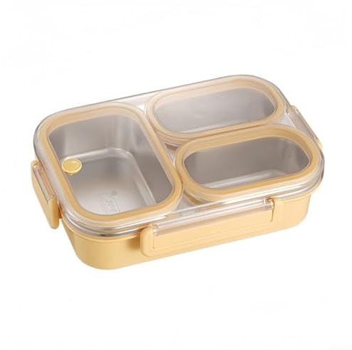 Oniissy Lunchbox aus Edelstahl, auslaufsicherer Lebensmittelbehälter mit 3 Fächern für Erwachsene, spülmaschinenfeste Bento-Box für Arbeit, Schule, Outdoor-Aktivitäten (Gelb)