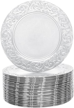 Charger Plates Bulk - 100 Pcs 13 Inch Round Plastic Dinner Plates for Weddings, Birthday Parties, and Holidays - Reusable and Elegant Design