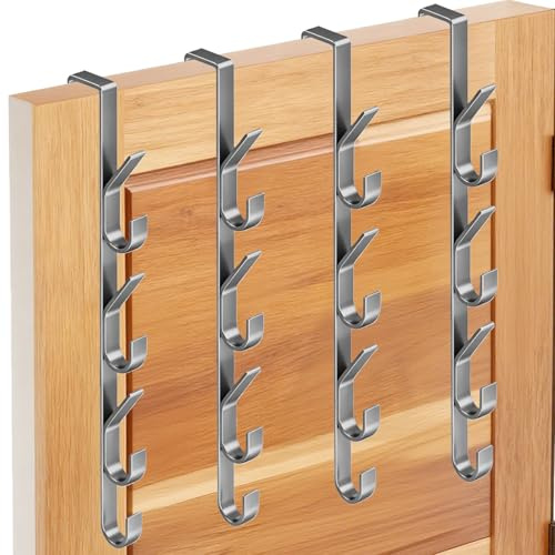 Calenxy Vertikaler Türhaken zum Einhängen, 4 Stück 7 Haken flexibel universell Türhakenleiste, Türgarderobe zum Einhängen Multifunktional Handtuchhalter für Taschen Kleidung Handtücher, Platzsparend