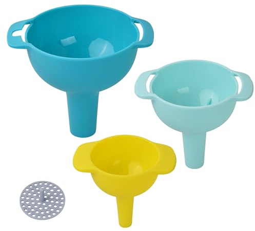 Juego de Embudos 4 en 1, Embudo Cocina con Filtro, Embudos de Aceite de Plástico Extraíble para Transferir Líquidos, Polvos, Mermeladas e Ingredientes Secos