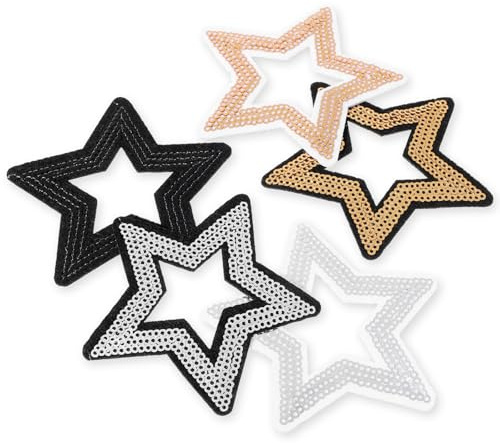 YBEATY 20 Stück Hohle Stern-Aufnäher zum Aufbügeln, Applikationen Aufbügelbilder zum Aufnähen Pailletten Glitzerstern Bestickte 5 Farben für Selbstgemachte Kleidung Hüte Jeans Reparatur Dekoration