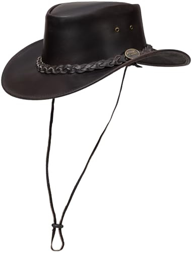 Rugged Earth Ironbark Lederhut – formstabil und knautschbar, Verstellbarer Kinnriemen, Schweißband – Outback/Western Hut für Damen & Herren – Braun/Schwarz – S-XL