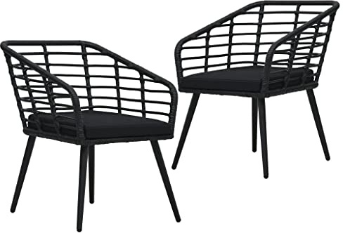 Frdhee Gartenstuhl, Gartenstühle, Balkonstuhl, Bistro Stühle, Gartenstühle 2 STK. mit Auflagen Poly Rattan Schwarz Für Pensionen Terrasse Hinterhof