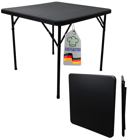 CHEFGASTRO Balkontisch klappbar 86x86cm Gartentisch wetterfest 4 Personen Kunststoff Schwarz Campingtisch Outdoor Klapptisch Klein Balkonmöbel Bistrotisch für Garten Terrasse Balkon