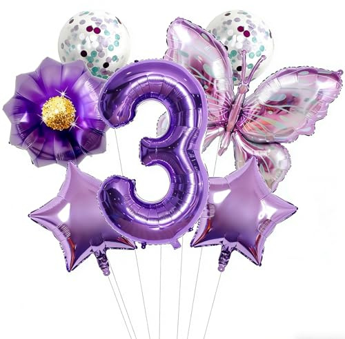 Tourima Schmetterling Luftballons Geburtstag 3 Jahre Mädchen Happy Birthday Folienballon mit Zahlenballon 3, Geburtstagsdeko Mädchen, Luftballon Geburtstag, Kindergeburtstag, Birthday Decorations Girl