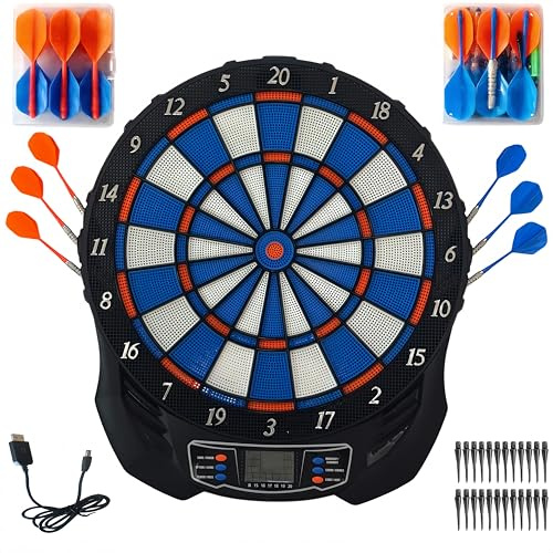 Elektronische Dartscheibe mit 12 Darts,24 Ersatzspitze Dartboard mit mit 2 Stromversorgungsmodi Dartscheibe Elektronisch mit 25 Spiele LED-Anzeigen,157 Variationen für 1-8 Spieler