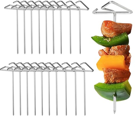 Sionhiuo Brochetas Para Barbacoa - Varillas de Parrilla Vertical de Acero Inoxidable - 20 Piezas Brochetas para Freidora de Aire,Para Pollo Verduras Fruta Camarones Filete Salchichas Cocina Exterior Y