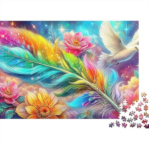 Moonlit Love 1000 Pièces Puzzle Carton Recyclé Adultes Plume Fleurs Phénix Jeu Relaxant Éducatif Anti-Stress Décoration Murale Idée Cadeau Loisirs 52x38cm