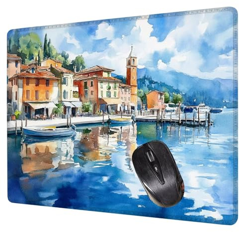Alfombrilla Ratón Azul Mouse Pad Edificio Alfombrilla Escritorio, 42x35x0.3cm Tapete Rato, con Base de Goma Antideslizante, Mejora la precisión Velocidad Pequeña Mousepad Portátil para Gaming H0-547