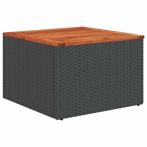 mtlskopl Loungetisch Outdoor Schwarz-Braun 55×55×37 cm Polyrattan Akazienholz Modernes Coffee Table mit Stahlgestell platzsparend für kleine Balkone und Wohnzimmer
