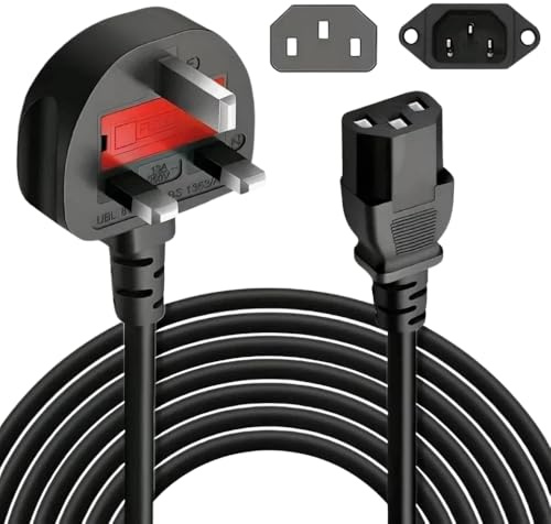 Spanitech UK Computer Power Cable, 18AWG, BS 1363 to C13, 13A 250V, Black Replacement AC Power Cord, Kettle Lead/UK Power Cord, Power Supply Cable, TV/Monitor Power Cable (1M)