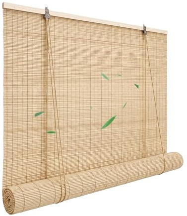 Bambusrollo Outdoor Wetterfest, Sichtschutz Rollo für Balkon und Garten, Natur Raffrollo Sonnenschutz Holzrollo Seitenzugrollo für Außenbereich und Terrasse(Natürlich,120W x 120H cm)