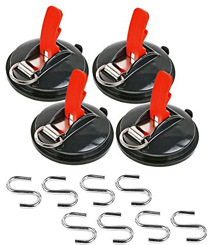 Saugnapf Befestigung max. 10 kg mit S Ring 4er Set Klappsauger für Vorzelte, Sonnensegel, Planen und Fahrzeugabdeckungen