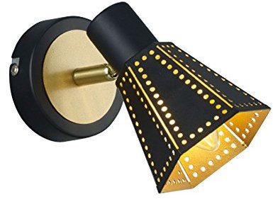 Trio Leuchten Wandleuchte mit verstellbarem Spot Wandlampe schwarz gold Bettleuchte, Metall, Dekorstanzungen, E14, LxH 9,5x17 cm, 800300132