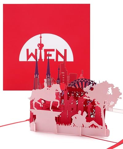 3D Pop Up Karte „Wien – Panorama mit Riesenrad“ - Wiener Grußkarte – Städtekarte als Österreich Souvenir, Geburtstagskarte, Einladung & Gutschein zur Städtereise