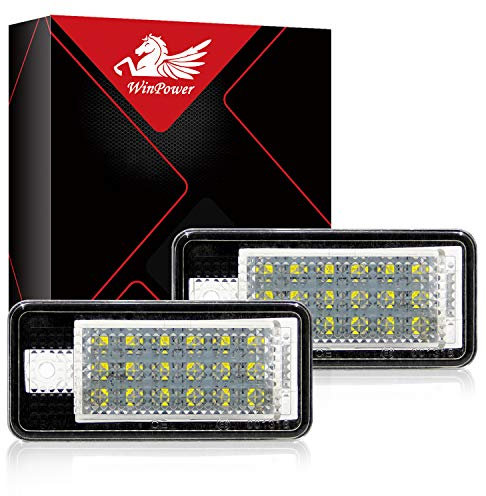WinPower Nummernschild Licht Birne Kit 6000K Xenon Weiß Kein Fehler Lampe 18 SMD Upgrade Kennzeichenbeleuchtung Lichter Kompatibel mit A3 S3 A4 S4 B6 B7 RS4 RS6 A8 S8 Q7 usw., 2 Stücke (Alte Version)