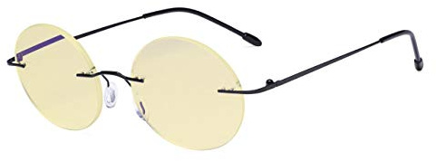 Eyekepper Computer Lesebrille,Blaulichtblocker,-runde randlose Lesebrille Damen und Herren Gelb getönt,Schwarz+1.75