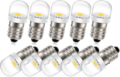 Ruiandsion 10pcs E10 LED Bulb 6V 100 Lumen 5050 1SMD Warm White 4300K LED Replacement Bulb Upgrade for Headlamps Flashlights Torch Light,Negative Earth