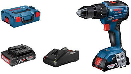 Bosch Professional 06019H5301 Trapano a Percussione Gsb 18 V 55, 2X2.0Ah Batterie e Caricatore, Diametro Foro in Muratura: 10 mm, in L-Boxx, Blu