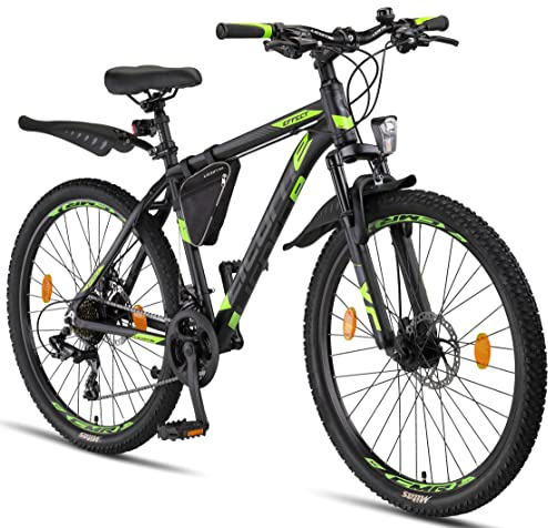 Licorne Bike Bicicleta de montaña prémium para niños, niñas, Hombres y Mujeres, Cambio de 21 velocidades, para Hombre, Effect, Niñas, Negro/Lima (2 Frenos de Disco) 26