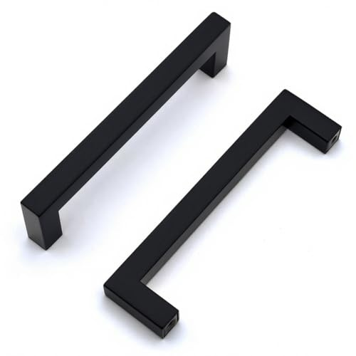 Drenky Poignee de Meuble Cuisine,2 Pièces Poignée Meuble Noir en Acier Inoxydable Poignet de Porte Cuisine Noire Entraxe 128mm Poignet Tiroir Poignée de Placard