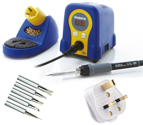 HAKKO FX-888D Professional Soldering Station & Soldering Iron + Tip Set Soldering Kit 70W - 50°C to 480°C UK Plug – for Electronics, Stained Glass & Other Soldering, rework and desoldering