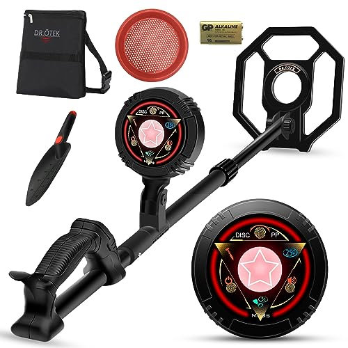 DR.ÖTEK Metalldetektor für Kinder, 21cm wasserdichte Suchspule, Exklusiver DISC/Pinpoint-Modus, Berührungssensitiver Bildschirm, Outdoor-Schatzsuche Metalldetektoren Kit für Anfänger, Kinder 6-15