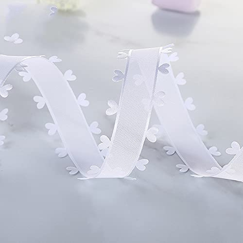 25mm x 18m Herzen Organzaband Organza Bänder Geschenkband Tüllband Schleifenband Dekoband für Auto Hochzeit Deko Tischdeko Zimmerdeko,um zu machen Antennenschleifen Autoschleifen Autoschmuck,Weiß