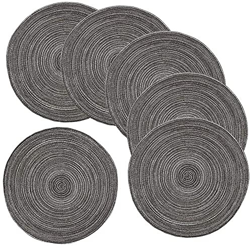 Alnicov Set di 6 tovagliette rotonde da 38 cm, in rattan intrecciato di cotone, resistenti al calore, per tavolo da pranzo, vacanze, Natale, cucina (grigio scuro)