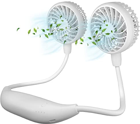 HandFan Upgraded Neck Fan with 5000mAh Rechargeable Battery, 26H Longest Runtime - 6 Speeds Visible Blades Portable Fan, 360° Flex Neck for Park/Game/Travel, Safety Grille & Hair Protection (White)