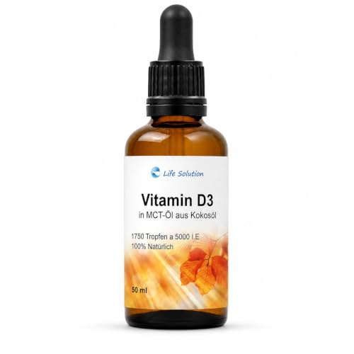 Vitamin D3 Tropfen - ca. 1750 Tropfen - 5000 I.E. pro Tropfen – hoch dosiert - optimale Bioverfügbarkeit – ohne Zusatzstoffe – 50 ml