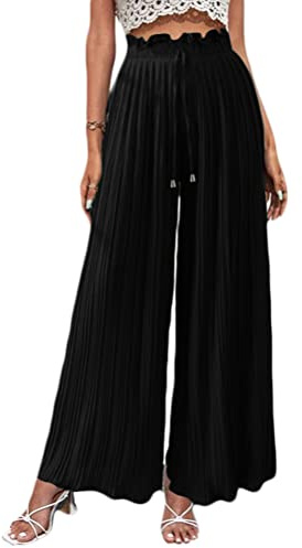 Osheoiso Mode Pantalon Femme Élégant Pantalon Jupe Couleur Unie Elastiqué Taille Elastique Grande Taille Casual Pantalon Léger Élastique Culotte Bouffante pour Eté B Noir M