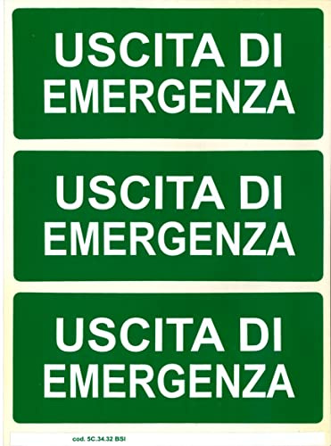 TIESSE - SALIDA DE EMERGENCIA - Cartel adhesivo vinilo adhesivo - Dimensiones: 3 piezas 210 x 90 mm en hoja A4 (210 x 297 mm) - Fabricado en Italia