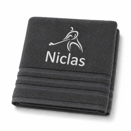 Pet-Jos Personalisiertes Handtuch mit Namen Schön gestickter Sport Name Handbadetuch 100% Baumwollhandtuch Sportliche Motive Personalized Custom Towel with Name (140 x 70 cm, Eishockey)