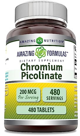 Amazing Formulas Chromium Picolinate Supplement | 200 Mcg Per Serving | Tablets | Non-GMO | Gluten Free | Made in USA (480 Count)