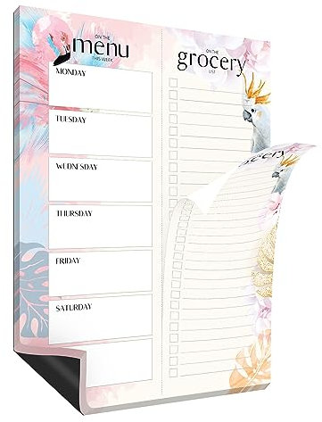 Joeji's Wochenplaner Block A5 magnetisch - Speiseplan Wochenplaner und Einkaufslisten Block mit ästhetischem Design 60 perforierte Blätter praktisches und stilvolles Organisationswerkzeug