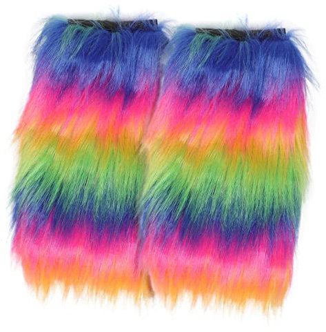 ABOOFAN Flauschige Beinstulpen Regenbogen 1 Paar Fell Beinlinge Karneval Cosplay Zubehör