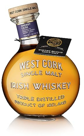 West Cork Sherry Cask Finish - Single Malt Whisky Irlandese Maturato in Botti di Sherry, 46%, Bottiglia in Vetro da 70cl