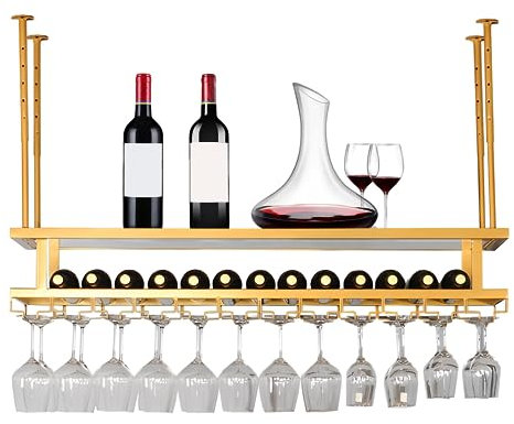 LIGUOYI Weinglashalter Regal, Hängender Weinglashalter Breite Und Höhe Verstellbar Weinflaschenhalter Robust Und Langlebig Leicht Zu Montieren, Für Bar Küche 3 Schichten Stielgläserregal