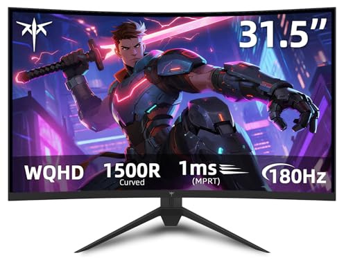 KTC 32 Inch Curved Gaming Monitor, 180Hz 1ms MPRT, 2K 1440P 144Hz Monitor, 1500R HVA Display, FreeSync Premium, HDR, 120% sRGB, DisplayPort/HDMI/USB, Vesa Support 3.9x3.9'', PC Moniter for Gamers
