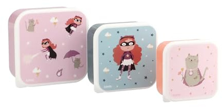 Tutete Lot de 3 Boîtes Repas Enfant | Lunch Box 500 ML, 350 ML, 300 ML | Micro-ondables, Lavables au Lave-Vaisselle, sans BPA | Idéales pour Crèche, École et Sorties | Fantastic Girl