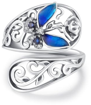 CHENGHONG Butterfly Spoon Ring 925 Sterling Silver Adjustable Butterfly Spoon Rings Butterflies Jewellery Gifts for Women Girls