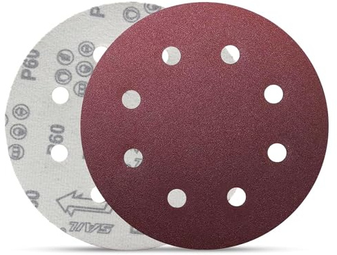 Senmai Tools Discos de Lijado 180 mm y 8 Orificios，40 Hojas, Discos de Lijado de Grano 40 60 80 120, Papel de Lija de 180 mm, Apto para Acabados de Pared, Madera y Metal